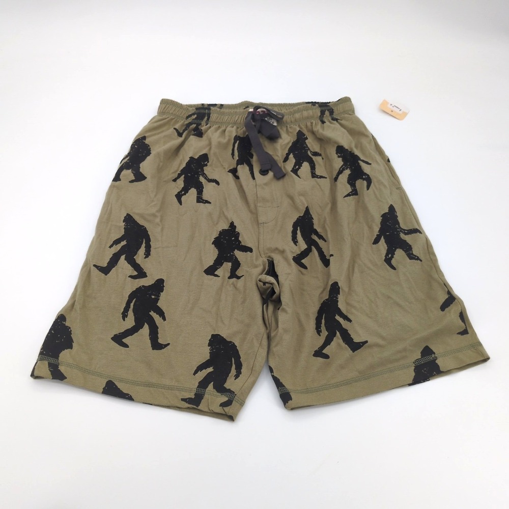 NWT Lazy One Mens Pajama Shorts Size Medium Bigfoot Sasquatch Sleep Shorts Green